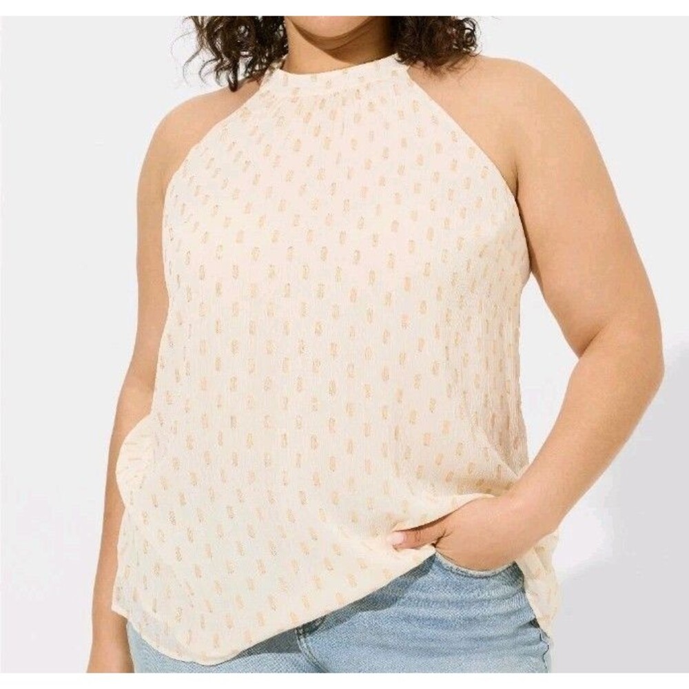 NWT Torrid Chiffon Clip Dot Smocked Halter Tank Corp Whimsy Capsule Preppy Sz 0
